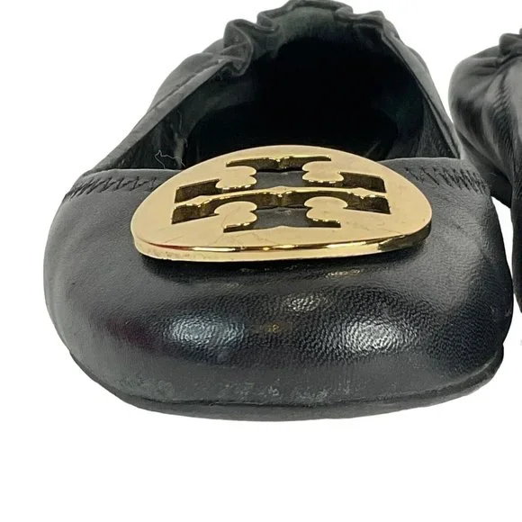 Tory Burch Shoes Womens Size 7.5 Black Minnie Travel Ballet Flat Napa Leather - Picture 11 of 16